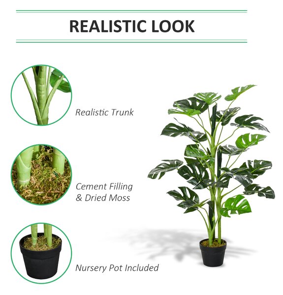 Outsunny Artificial Monstera Delight: Lifelike Cheese Plant w/ 21 Lush Leaves, Nursery Pot for Indoor/Outdoor Tropical Flair, Verdant Green Aosom UK