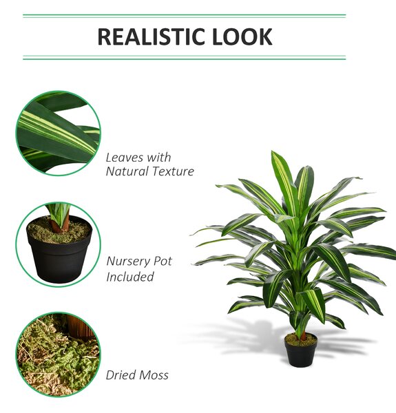 Outsunny Set of 2 Artificial Dracaena Trees, 110cm/3.6FT Tall Decorative Plants with 40 Leaves & Nursery Pot, Fake Tropical Tree for Indoor/Outdoor