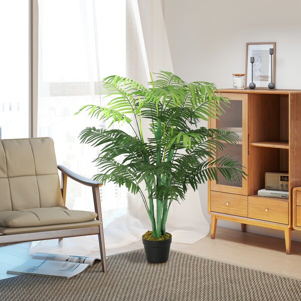 Outsunny Artificial Palm Tree, 125cm/4FT, Decorative Fake Plant with 18 Leaves, Nursery Pot, Plastic for Indoor Outdoor, Green Aosom UK