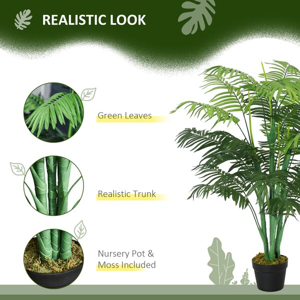Outsunny Artificial Palm Tree in Pot, 2 Pack Fake Plants, Home Indoor Outdoor Decor, 125cm, Green Aosom UK