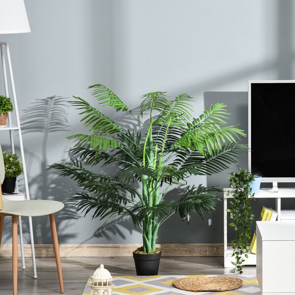 Outsunny Artificial Palm Tree, 125cm/4FT, Decorative Fake Plant with 18 Leaves, Nursery Pot, Plastic for Indoor Outdoor, Green Aosom UK