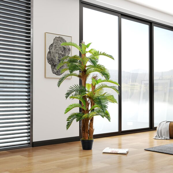 Outsunny 5FT Artificial Fern Tree with 36 Leaves, Decorative Fake Plant for Indoor Outdoor Décor, Nursery Pot Aosom UK