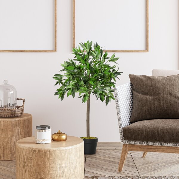 Outsunny Set of 2 Artificial Topiary Bay Laurel Ball Trees Decorative Plant with Nursery Pot for Indoor Outdoor Décor, 90cm Aosom UK