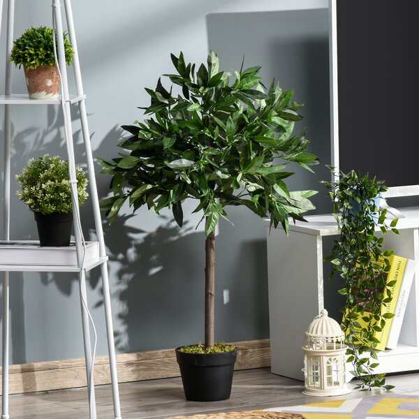 Outsunny Set of 2 Artificial Topiary Bay Laurel Ball Trees Decorative Plant with Nursery Pot for Indoor Outdoor Décor, 90cm Aosom UK
