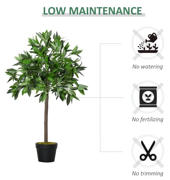 Outsunny Set of 2 Artificial Topiary Bay Laurel Ball Trees Decorative Plant with Nursery Pot for Indoor Outdoor Décor, 90cm Aosom UK