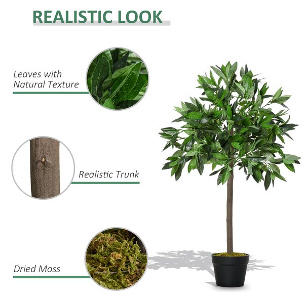 Outsunny Set of 2 Artificial Topiary Bay Laurel Ball Trees Decorative Plant with Nursery Pot for Indoor Outdoor Décor, 90cm Aosom UK