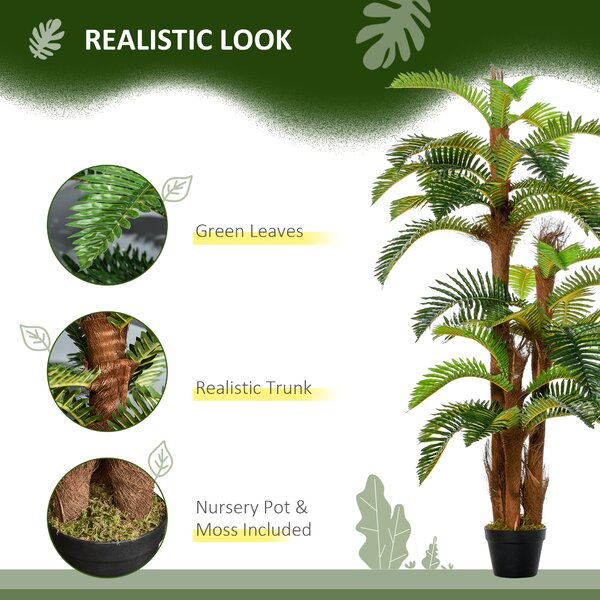 Outsunny 5FT Artificial Fern Tree with 36 Leaves, Decorative Fake Plant for Indoor Outdoor Décor, Nursery Pot Aosom UK