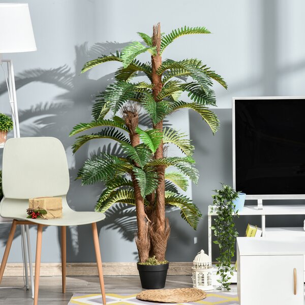 Outsunny 5FT Artificial Fern Tree with 36 Leaves, Decorative Fake Plant for Indoor Outdoor Décor, Nursery Pot Aosom UK