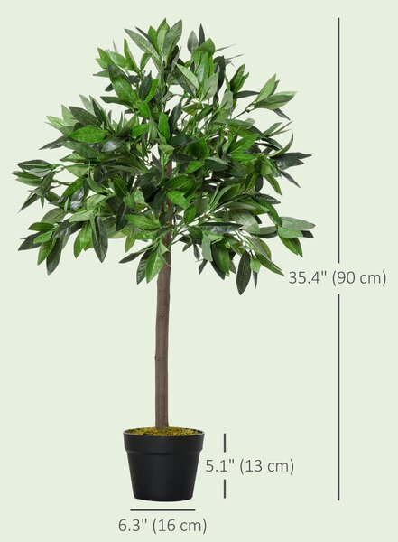 Outsunny Set of 2 Artificial Topiary Bay Laurel Ball Trees Decorative Plant with Nursery Pot for Indoor Outdoor Décor, 90cm Aosom UK