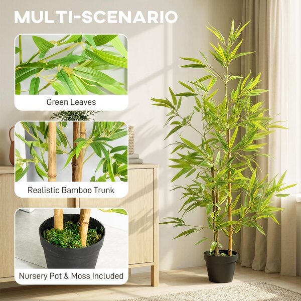 Outsunny Artificial Bamboo Trees, Set of 2, Decorative Plant with Nursery Pot, for Indoor Outdoor Use, 120cm Aosom UK