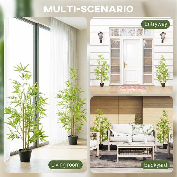 Outsunny Artificial Bamboo Trees, Set of 2, Decorative Plant with Nursery Pot, for Indoor Outdoor Use, 120cm Aosom UK
