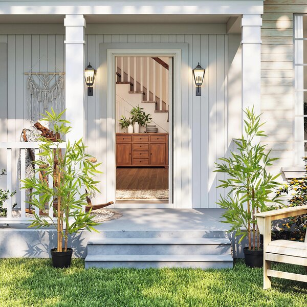 Outsunny Artificial Bamboo Trees, Set of 2, Decorative Plant with Nursery Pot, for Indoor Outdoor Use, 120cm Aosom UK