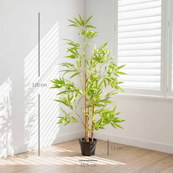 Outsunny Artificial Bamboo Trees, Set of 2, Decorative Plant with Nursery Pot, for Indoor Outdoor Use, 120cm Aosom UK