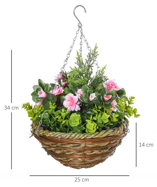 Outsunny Set of 2 Artificial Plant Lisianthus Flowers Hanging Planter with Basket for Indoor Outdoor Decoration Aosom UK