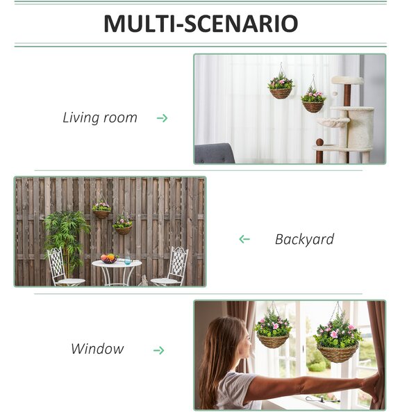 Outsunny Set of 2 Artificial Plant Lisianthus Flowers Hanging Planter with Basket for Indoor Outdoor Decoration Aosom UK