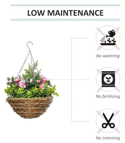 Outsunny Set of 2 Artificial Plant Lisianthus Flowers Hanging Planter with Basket for Indoor Outdoor Decoration Aosom UK