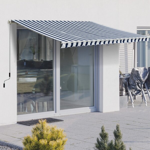 Outsunny Waterproof Garden Patio Manual Awning Canopy Sun Shade Shelter Retractabl Retractable Awning, 3.5x2.5 m-Blue/White Aosom UK
