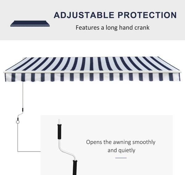 Outsunny Waterproof Garden Patio Manual Awning Canopy Sun Shade Shelter Retractabl Retractable Awning, 3.5x2.5 m-Blue/White Aosom UK