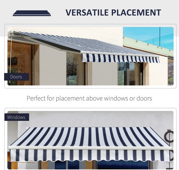 Outsunny Waterproof Garden Patio Manual Awning Canopy Sun Shade Shelter Retractabl Retractable Awning, 3.5x2.5 m-Blue/White Aosom UK