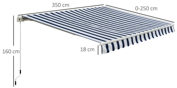 Outsunny Waterproof Garden Patio Manual Awning Canopy Sun Shade Shelter Retractabl Retractable Awning, 3.5x2.5 m-Blue/White Aosom UK