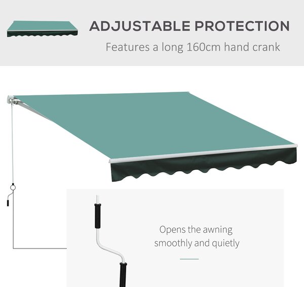 Outsunny 3 x 2.5m Manual Retractable Awning for Patio 15-45° Sun Canopy with Waterproof Fabric Porch Awning for Home - Greyish Green Aosom UK