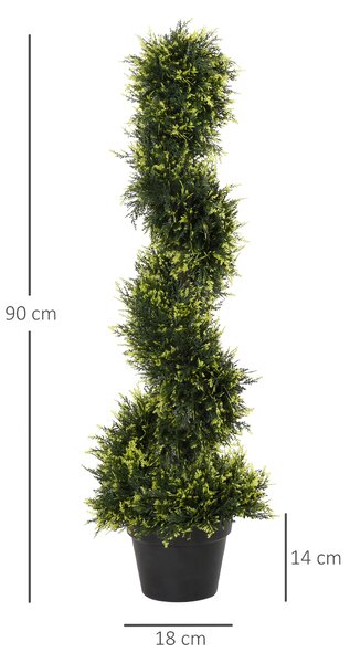 Outsunny Set Of 2 Artificial Tree 90cm/3FT Artificial Spiral Topiary Trees w/ Pot Fake Greenery Plant Home Office Garden Décor Green Aosom UK