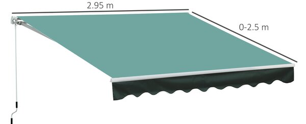 Outsunny 3 x 2.5m Manual Retractable Awning for Patio 15-45° Sun Canopy with Waterproof Fabric Porch Awning for Home - Greyish Green Aosom UK