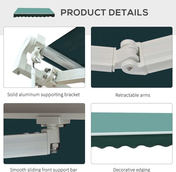 Outsunny 3 x 2.5m Manual Retractable Awning for Patio 15-45° Sun Canopy with Waterproof Fabric Porch Awning for Home - Greyish Green Aosom UK