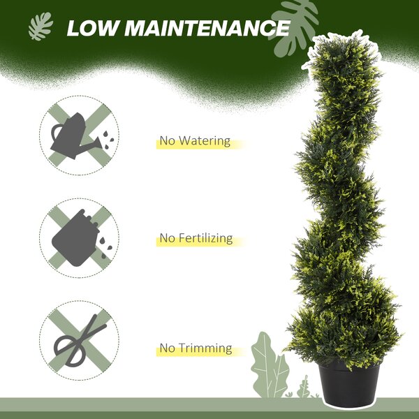 Outsunny Set Of 2 Artificial Tree 90cm/3FT Artificial Spiral Topiary Trees w/ Pot Fake Greenery Plant Home Office Garden Décor Green Aosom UK