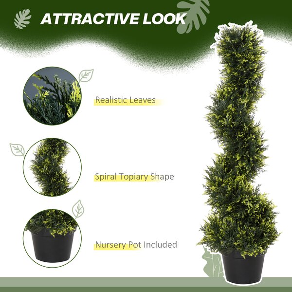 Outsunny Set Of 2 Artificial Tree 90cm/3FT Artificial Spiral Topiary Trees w/ Pot Fake Greenery Plant Home Office Garden Décor Green Aosom UK