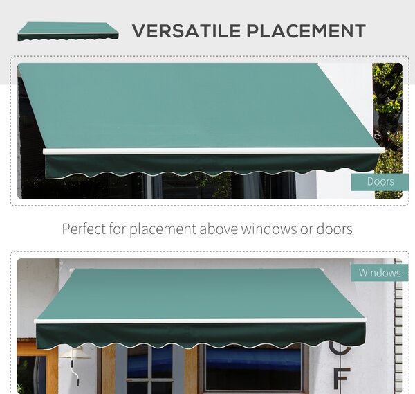 Outsunny 3 x 2.5m Manual Retractable Awning for Patio 15-45° Sun Canopy with Waterproof Fabric Porch Awning for Home - Greyish Green Aosom UK