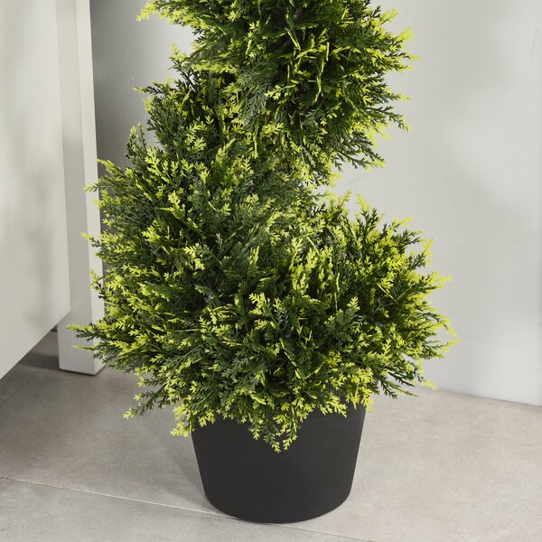 Outsunny Set Of 2 Artificial Tree 90cm/3FT Artificial Spiral Topiary Trees w/ Pot Fake Greenery Plant Home Office Garden Décor Green Aosom UK