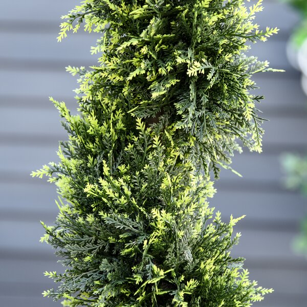 Outsunny Set Of 2 Artificial Tree 90cm/3FT Artificial Spiral Topiary Trees w/ Pot Fake Greenery Plant Home Office Garden Décor Green Aosom UK