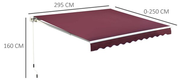 Outsunny 3 x 2.5m Manual Retractable Awning for Patio 15-45° Sun Canopy with Waterproof Fabric Porch Awning for Home - Wine Red Aosom UK