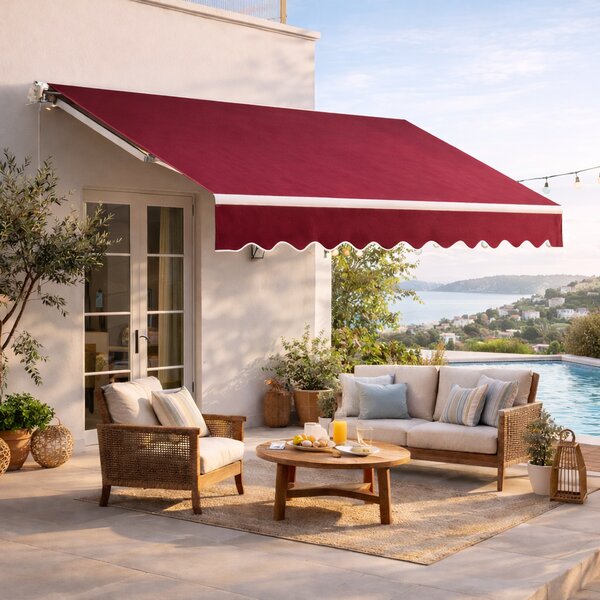Outsunny 3 x 2.5m Manual Retractable Awning for Patio 15-45° Sun Canopy with Waterproof Fabric Porch Awning for Home - Wine Red Aosom UK