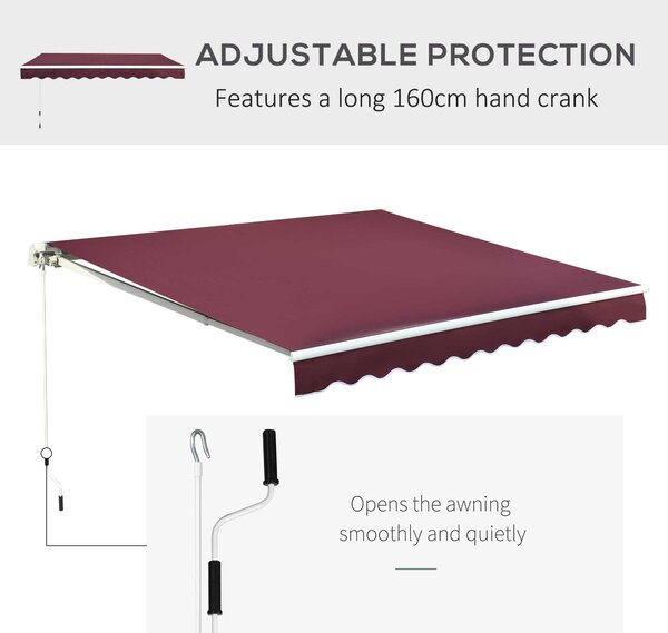 Outsunny 3 x 2.5m Manual Retractable Awning for Patio 15-45° Sun Canopy with Waterproof Fabric Porch Awning for Home - Wine Red Aosom UK