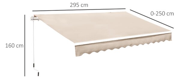 Outsunny 3 x 2.5m Garden Patio Manual Awning Canopy Sun Shade Shelter with Winding Handle Retractable - Cream White
