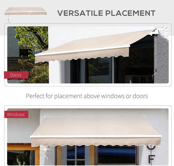 Outsunny 3 x 2.5m Garden Patio Manual Awning Canopy Sun Shade Shelter with Winding Handle Retractable - Cream White