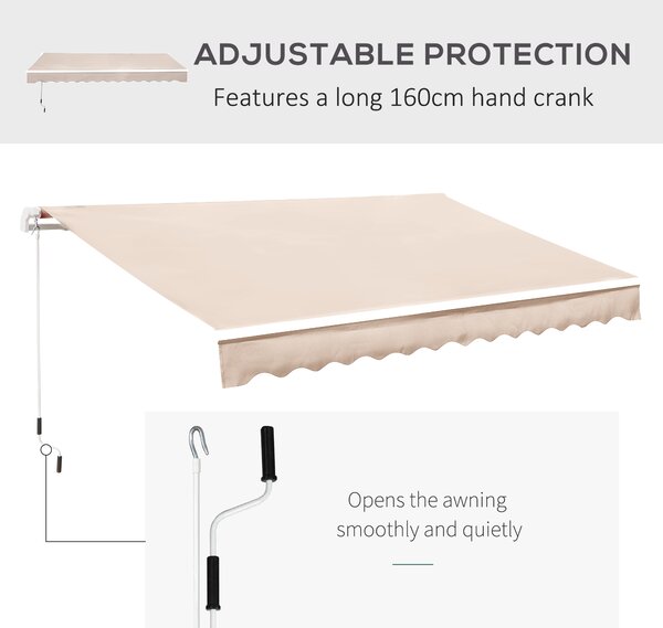 Outsunny 3 x 2.5m Garden Patio Manual Awning Canopy Sun Shade Shelter with Winding Handle Retractable - Cream White