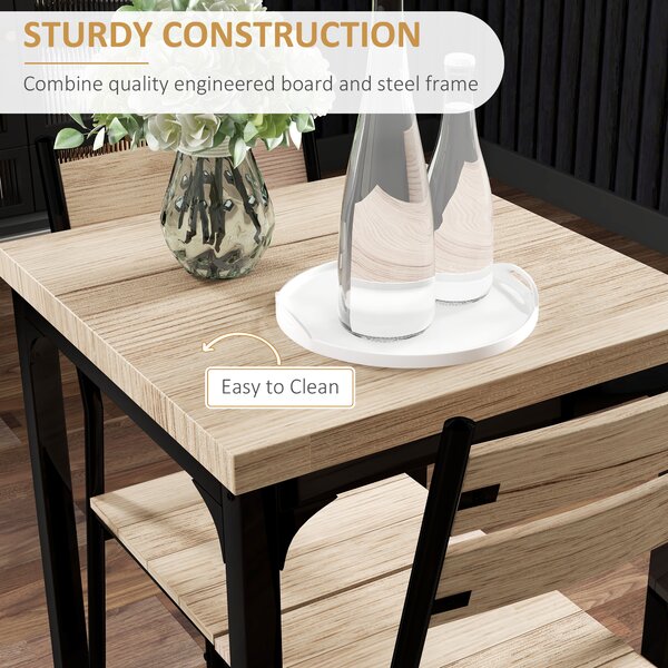 HOMCOM Small Dining Table with 2 Chairs with Natural Wood Finish, Metal Legs, High Back, Table Set for Bistro cafe Kitchen Breakfast Bar Aosom UK