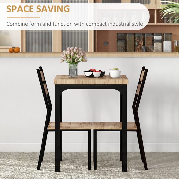 HOMCOM Small Dining Table with 2 Chairs with Natural Wood Finish, Metal Legs, High Back, Table Set for Bistro cafe Kitchen Breakfast Bar Aosom UK