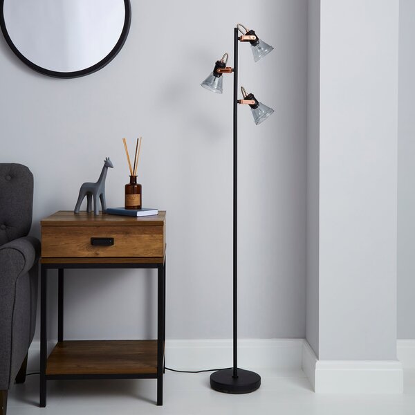 Milas 3 Light Black Industrial Floor Lamp