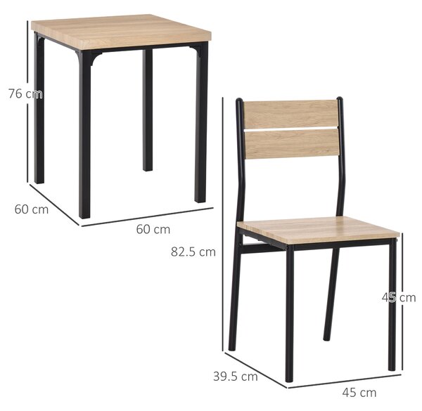 HOMCOM Small Dining Table with 2 Chairs with Natural Wood Finish, Metal Legs, High Back, Table Set for Bistro cafe Kitchen Breakfast Bar Aosom UK