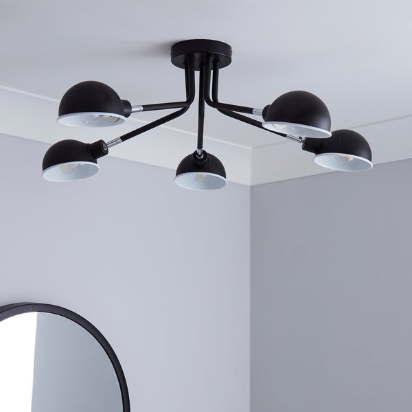 Borr Black 5 Light Semi Flush Ceiling Light