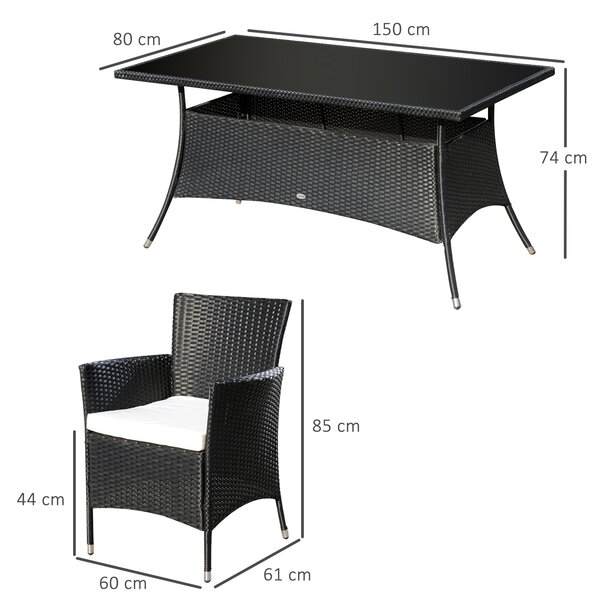 Outsunny 6-Seater Rattan Dining Set Garden Furniture Patio Rectangular Table Cube Chairs Outdoor Fire Retardant Sponge Black Aosom UK
