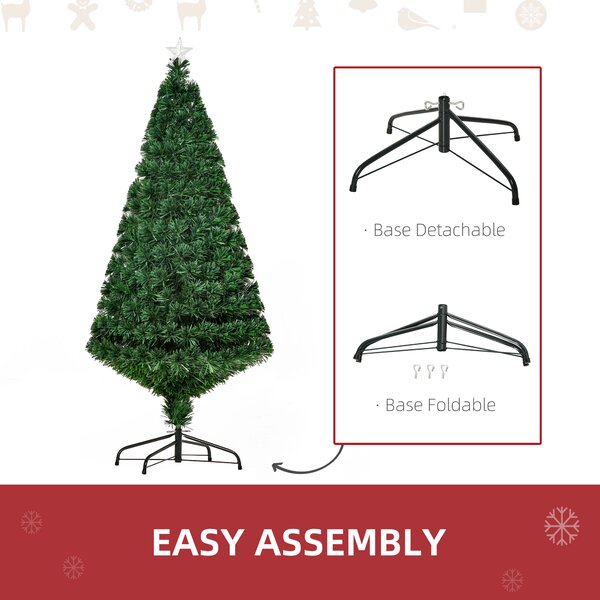HOMCOM 5FT Green Fiber Optic Xmas Tree Pre-Lit Fibre Optic Artificial Christmas Tree Multi-Colour Aosom UK