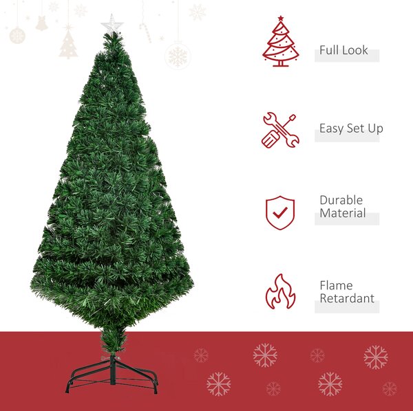 HOMCOM 5FT Green Fiber Optic Xmas Tree Pre-Lit Fibre Optic Artificial Christmas Tree Multi-Colour Aosom UK