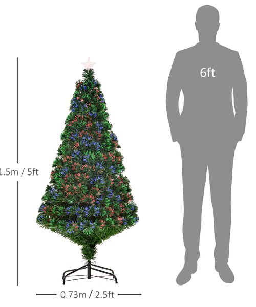 HOMCOM 5FT Green Fiber Optic Xmas Tree Pre-Lit Fibre Optic Artificial Christmas Tree Multi-Colour Aosom UK