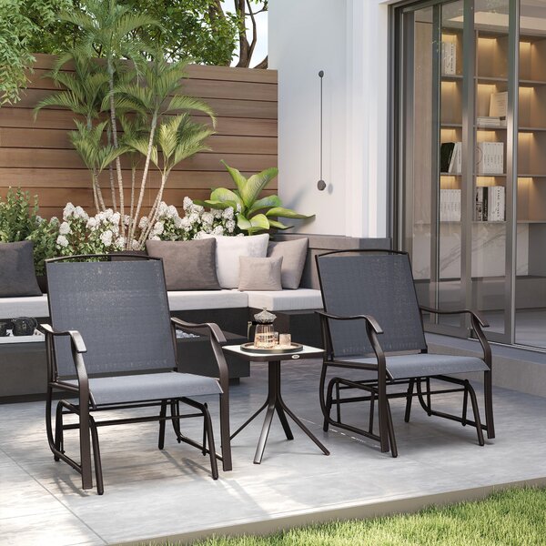Outsunny Glider Rocking Chair & Table Set 2 Single Seaters Rocker Garden Swing Chair Patio Furniture Bistro Set Grey Aosom UK