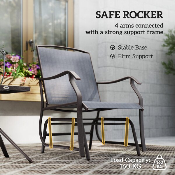 Outsunny Glider Rocking Chair & Table Set 2 Single Seaters Rocker Garden Swing Chair Patio Furniture Bistro Set Grey Aosom UK